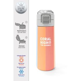Coral High 500 ml 31880 Kids Renkli Çizgili Desenli Pipetli Çelik Termos
