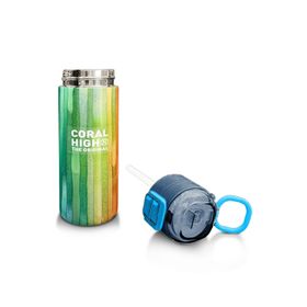 Coral High 500 ml 31890 Kids Lacivert Renkli Çizgili Desenli Pipetli Çelik Termos