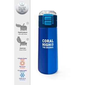 Coral High 500 ml 31895 Kids Renkli Çizgili Desenli Pipetli Çelik Termos