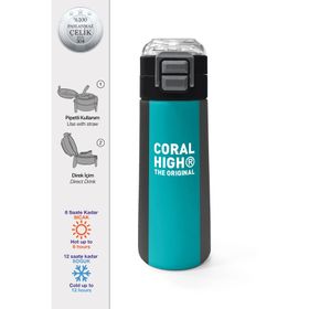 Coral High 500 ml 31896 Kids Renkli Çizgili Desenli Pipetli Çelik Termos