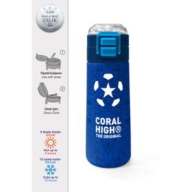 Coral High 500 ml 31897 Kids Lacivert Saks Futbol Desenli Pipetli Çelik Termos