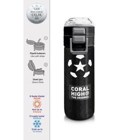 Coral High 500 ml 31898 Kids Siyah Futbol Desenli Pipetli Çelik Termos