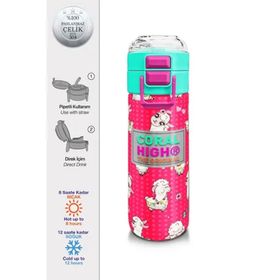 Coral High 500 ml 31914 Kids Neon Mercan Suyeşili Alpaka Desenli Pipetli Çelik Termos
