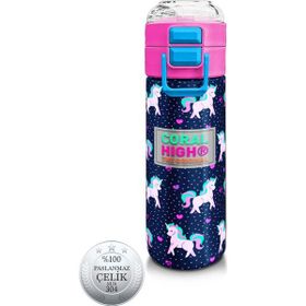 Coral High 500 ml 31915 Kids Lacivert Pembe Unicorn Desenli Pipetli Çelik Termos