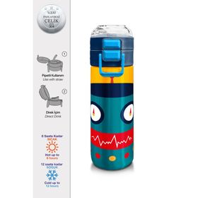 Coral High 500 ml 31918 Kids Lacivert Çivit Robot Desenli Pipetli Çelik Termos