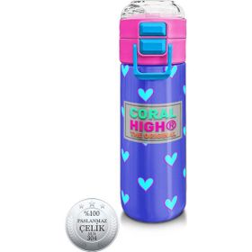 Coral High 500 ml 31922 Kids Lavanta Pembe Kalp Desenli Pipetli Çelik Termos