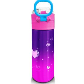 Coral High 500 ml 31923 Kids Mor Pembe Unicorn Desenli Pipetli ve Direkt İçim Çelik Termos