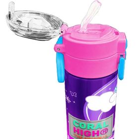 Coral High 500 ml 31923 Kids Mor Pembe Unicorn Desenli Pipetli ve Direkt İçim Çelik Termos