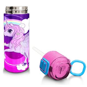 Coral High 500 ml 31923 Kids Mor Pembe Unicorn Desenli Pipetli ve Direkt İçim Çelik Termos