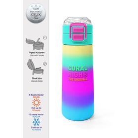 Coral High 500 ml 31924 Kids Renk Geçişli Desenli Pipetli Çelik Termos