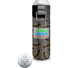 Coral High 500 ml 31932 Kids Gri Hardal Yarasa Desenli Pipetli ve Direkt İçim Çelik Termos