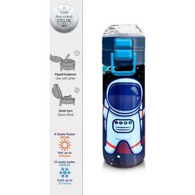 Coral High 500 ml 31933 Kids Saks Mavi Astronot Desenli Pipetli Çelik Termos