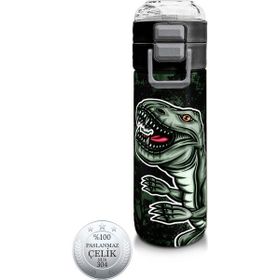 Coral High 500 ml 31934 Kids Koyu Yeşil Siyah Dinozor Desenli Pipetli Çelik Termos