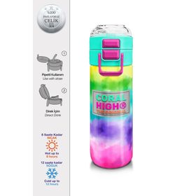 Coral High 500 ml 31944 Kids Renkli Batik Desenli Pipetli Çelik Termos