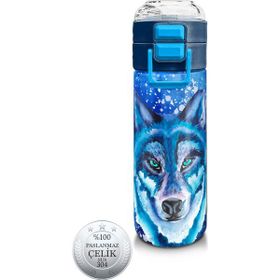 Coral High 500 ml 31945 Kids Lacivert Mavi Kurt Desenli Pipetli Çelik Termos