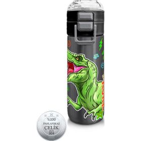 Coral High 500 ml 31946 Kids Siyah Gri Dinozor Desenli Pipetli Çelik Termos