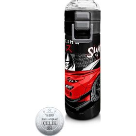 Coral High 500 ml 31948 Kids Siyah Kırmızı Anime Araba Desenli Pipetli Çelik Termos