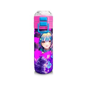 Coral High 500 ml 31954 Kids Mor Pembe Anime Kedi Desenli Pipetli Çelik Termos