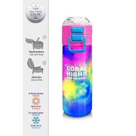Coral High 500 ml 31958 Kids Renkli Batik Desenli Pipetli Çelik Termos