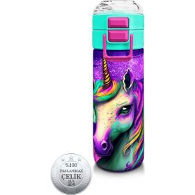 Coral High 500 ml 31959 Kids Pembe Su Yeşili Unicorn Desenli Pipetli Çelik Termos