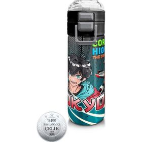 Coral High 500 ml 31965 Kids Gri Nefti Anime Motorsiklet Desenli Pipetli ve Direkt İçim Çelik Termos