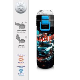 Coral High 500 ml 31966 Kids Nefti Yarış Arabası Desenli Pipetli Çelik Termos