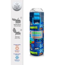 Coral High 500 ml 31968 Kids Saks Grafiti Desenli Pipetli Çelik Termos