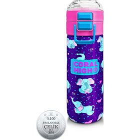 Coral High 500 ml 31970 Kids Mor Pembe Fil Desenli Pipetli Çelik Termos