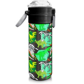 Coral High 500 ml 31976 Kids Gri Yeşil Dinozor Desenli Pipetli Çelik Termos
