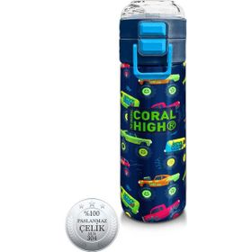 Coral High 500 ml 31979 Kids Mavi Lacivert Truck Desenli Pipetli Çelik Termos