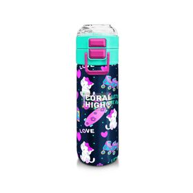 Coral High 500 ml 31983 Kids Lacivert Pembe Kedili Paten Desenli Pipetli Çelik Termos