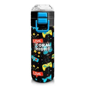 Coral High 500 ml 31984 Kids Siyah Mavi Gamer Desenli Pipetli Çelik Termos