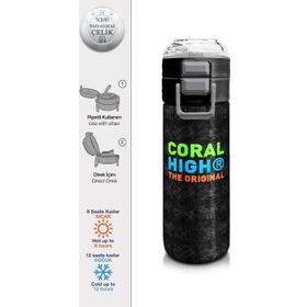 Coral High 500 ml 31991 Kids Drone Pilot Desenli Pipetli ve Direkt İçim Çelik Termos