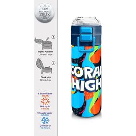 Coral High 500 ml 31993 Kids Grafiti Desenli Pipetli ve Direkt İçim Çelik Termos