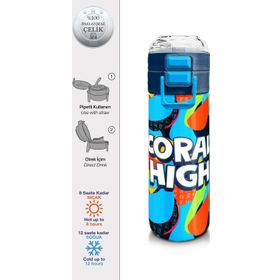 Coral High 500 ml 31993 Kids Grafiti Desenli Pipetli ve Direkt İçim Çelik Termos