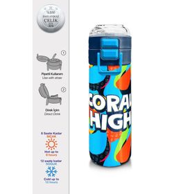 Coral High 500 ml 31993 Kids Grafiti Desenli Pipetli ve Direkt İçim Çelik Termos