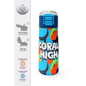 Coral High 500 ml 31993 Kids Grafiti Desenli Pipetli ve Direkt İçim Çelik Termos