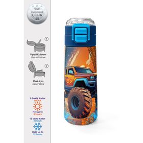 Coral High 500 ml 31994 Kids Turuncu High Wheels Truck Desenli Pipetli Çelik Termos