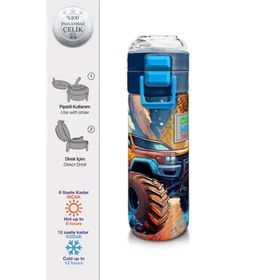 Coral High 500 ml 31994 Kids Turuncu High Wheels Truck Desenli Pipetli Çelik Termos