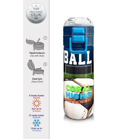 Coral High 500 ml 31995 Kids Lacivert Futbol Desenli Pipetli Çelik Termos