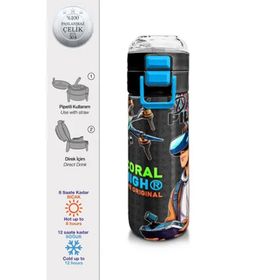 Coral High 500 ml 31996 Kids Siyah Drone Pilot Desenli Pipetli Çelik Termos