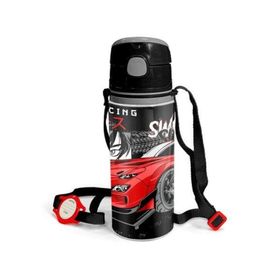 Coral High 600 ml 11936 M11 Kids Siyah Kırmızı Anime Araba Desenli Pipetli Alüminyum Matara