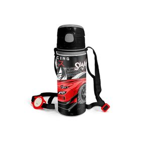 Coral High 600 ml 11936 M11 Kids Siyah Kırmızı Anime Araba Desenli Pipetli Alüminyum Matara