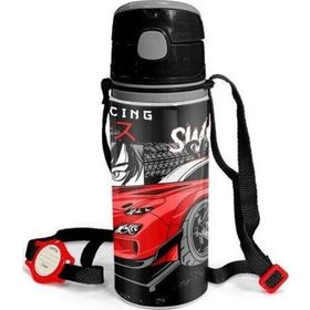 Coral High 600 ml 11936 M11 Kids Siyah Kırmızı Anime Araba Desenli Pipetli Alüminyum Matara