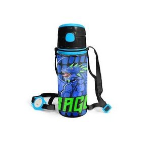 Coral High 600 ml 11942 M11 Kids Siyah Saks Ejderha Desenli Pipetli Alüminyum Matara