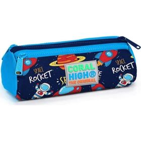 Coral High 8692182223203 22320 Kids Lacivert Mavi Uzay Desenli Üç Bölmeli Kalem Çantası