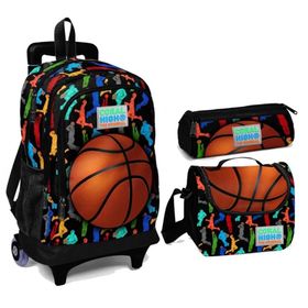 Coral High Basketbol Baskılı Çekçek Tekerlekli Okul Çanta Seti