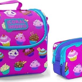 Coral High Beslenme Çantası Ve Kalemlik Takım - Pembe - Cupcake - Kız Çocuk Kalemlik