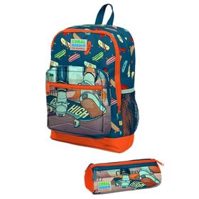 Coral High Civit Neon Turuncu Kaykay Desenli 2'li Erkek Çocuk Okul Çantası