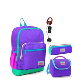 Coral High Coral High Mor USB Soketli Üçlü İlkokul Çanta Seti - Kız Çocuk Okul Çantası